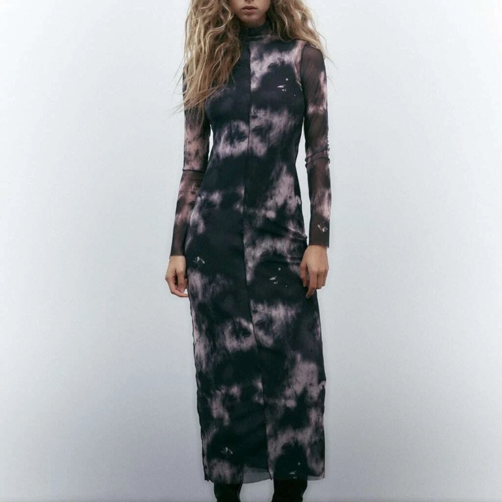 ZARA NEW WOMAN PRINTED TULLE DRESS BLACK&WHITE